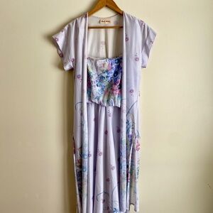 Vintage Floral Spaghetti Strap Midi Dress w Shawl Robe